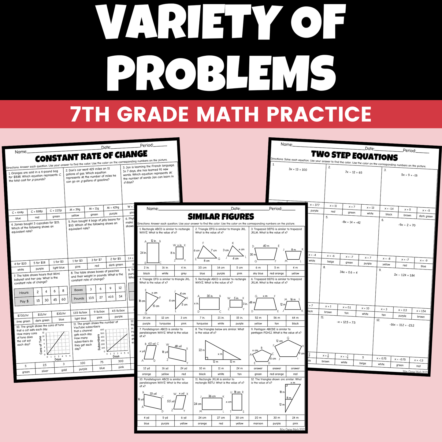 Winter Christmas Math Activities Coloring Worksheets 7th Grade Math
