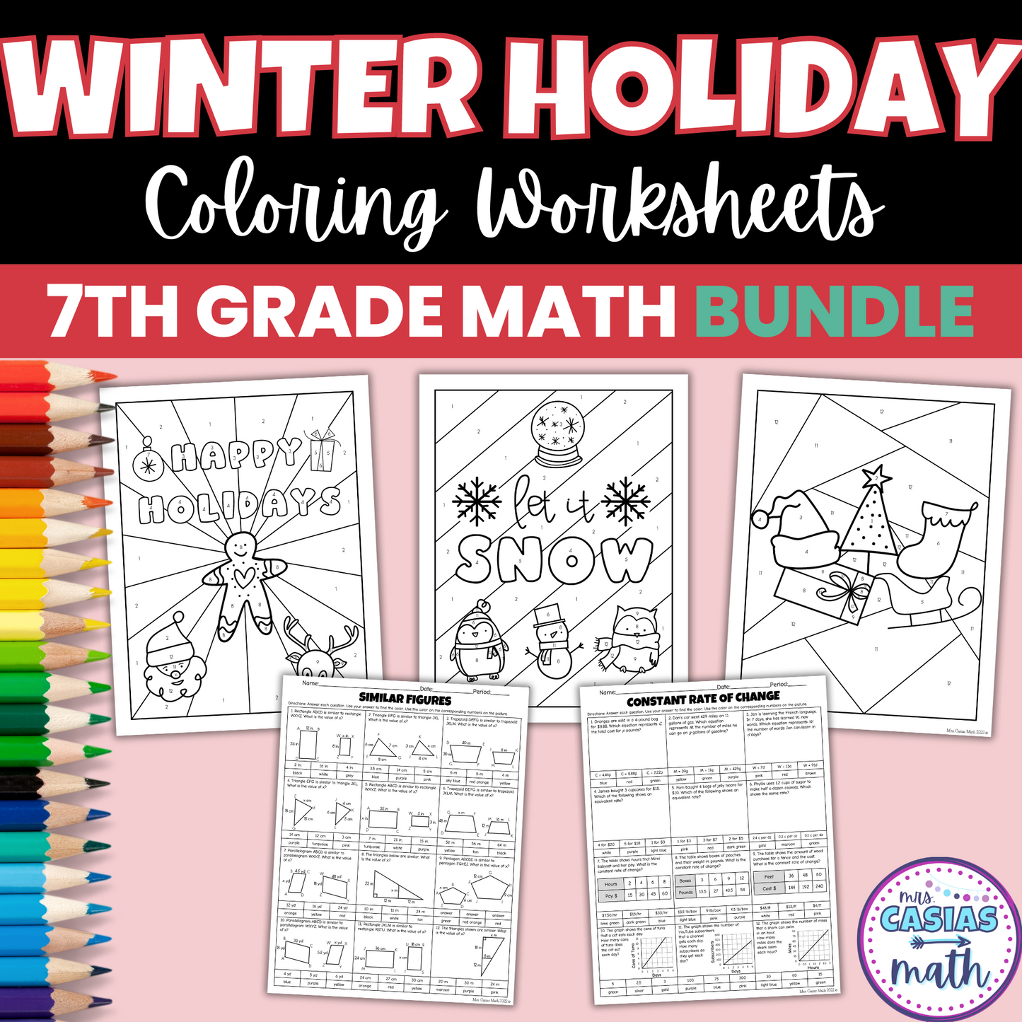 Winter Christmas Math Activities Coloring Worksheets 7th Grade Math