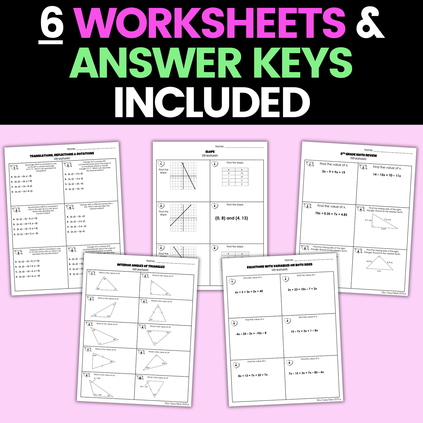 8th Grade Math Valentines Day Activities Digital and Worksheets BUNDLE