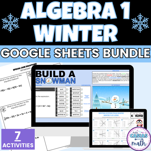 Algebra 1 Winter Activities Google Sheets and Worksheets BUNDLE