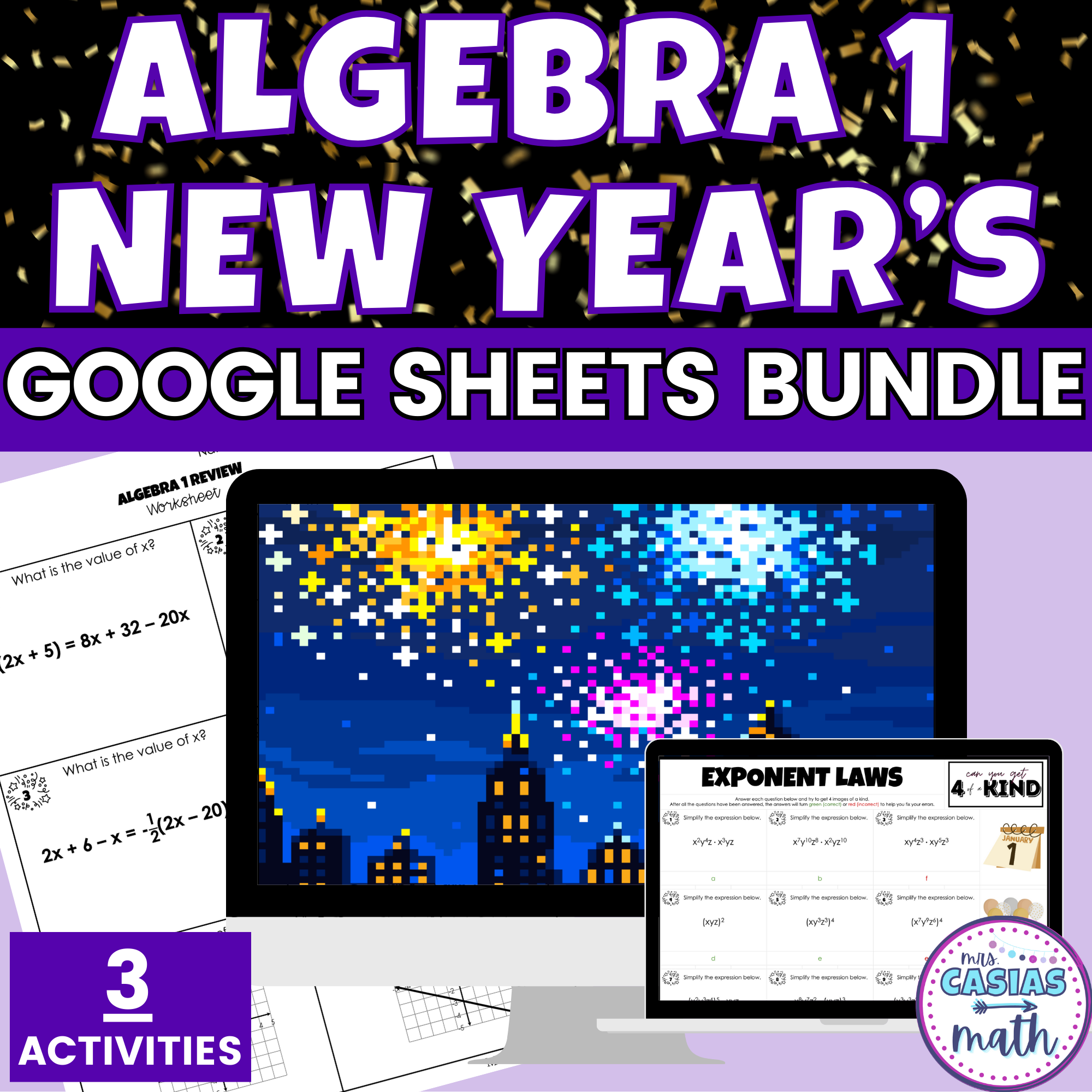 Algebra 1 New Years Activities Google Sheets Digital and Worksheets BU ...