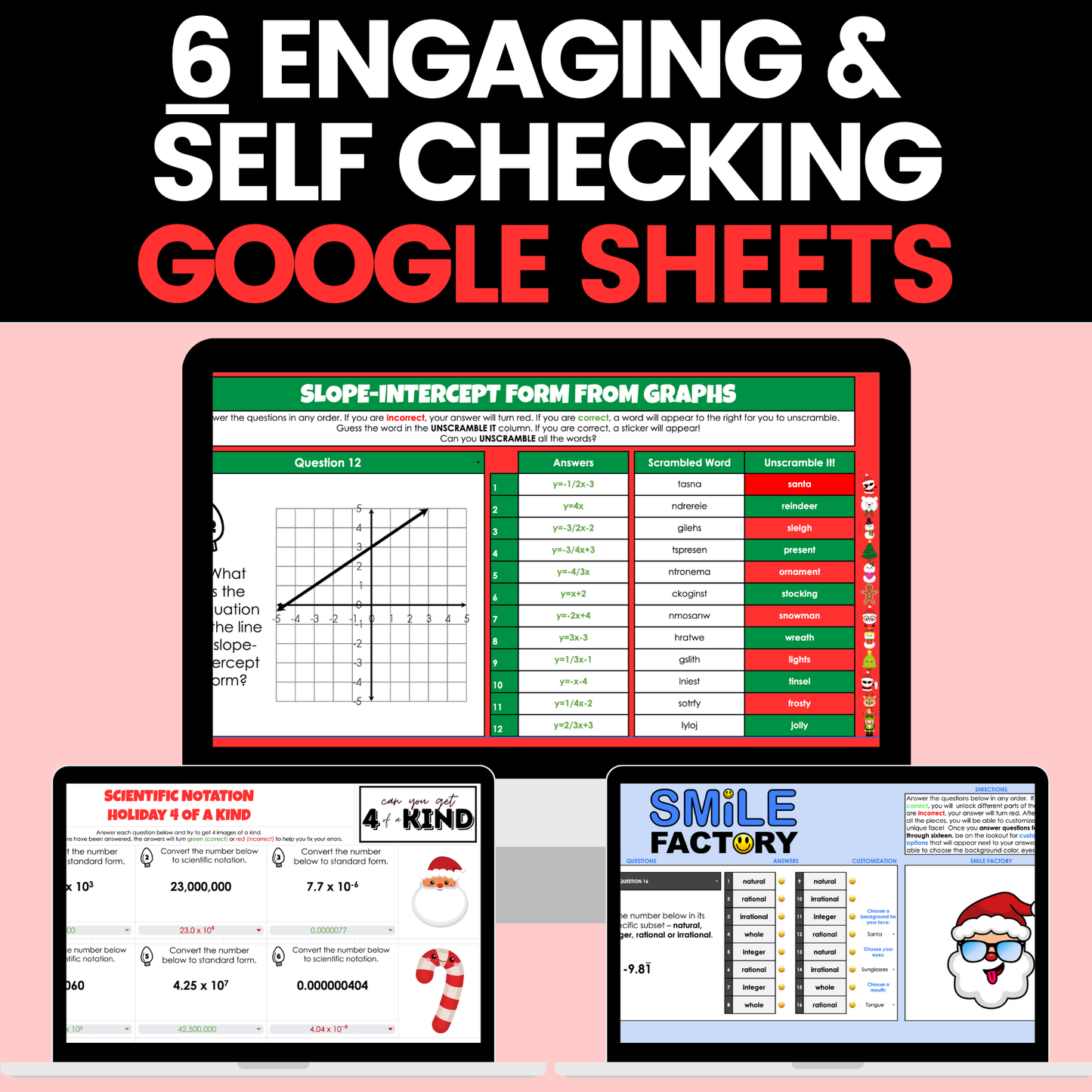 8th Grade Math Christmas Holiday Activities Digital and Worksheets BUNDLE