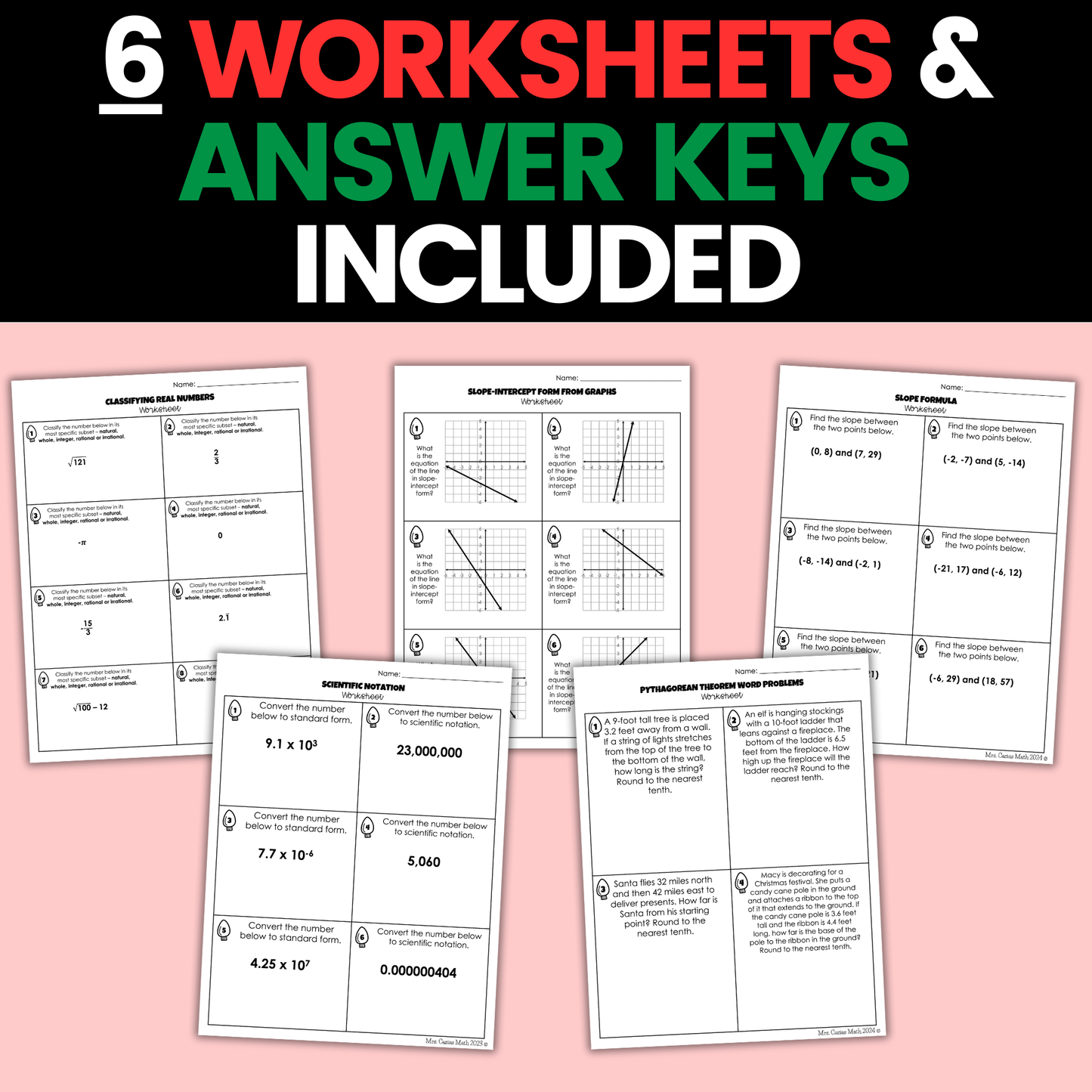 8th Grade Math Christmas Holiday Activities Digital and Worksheets BUNDLE