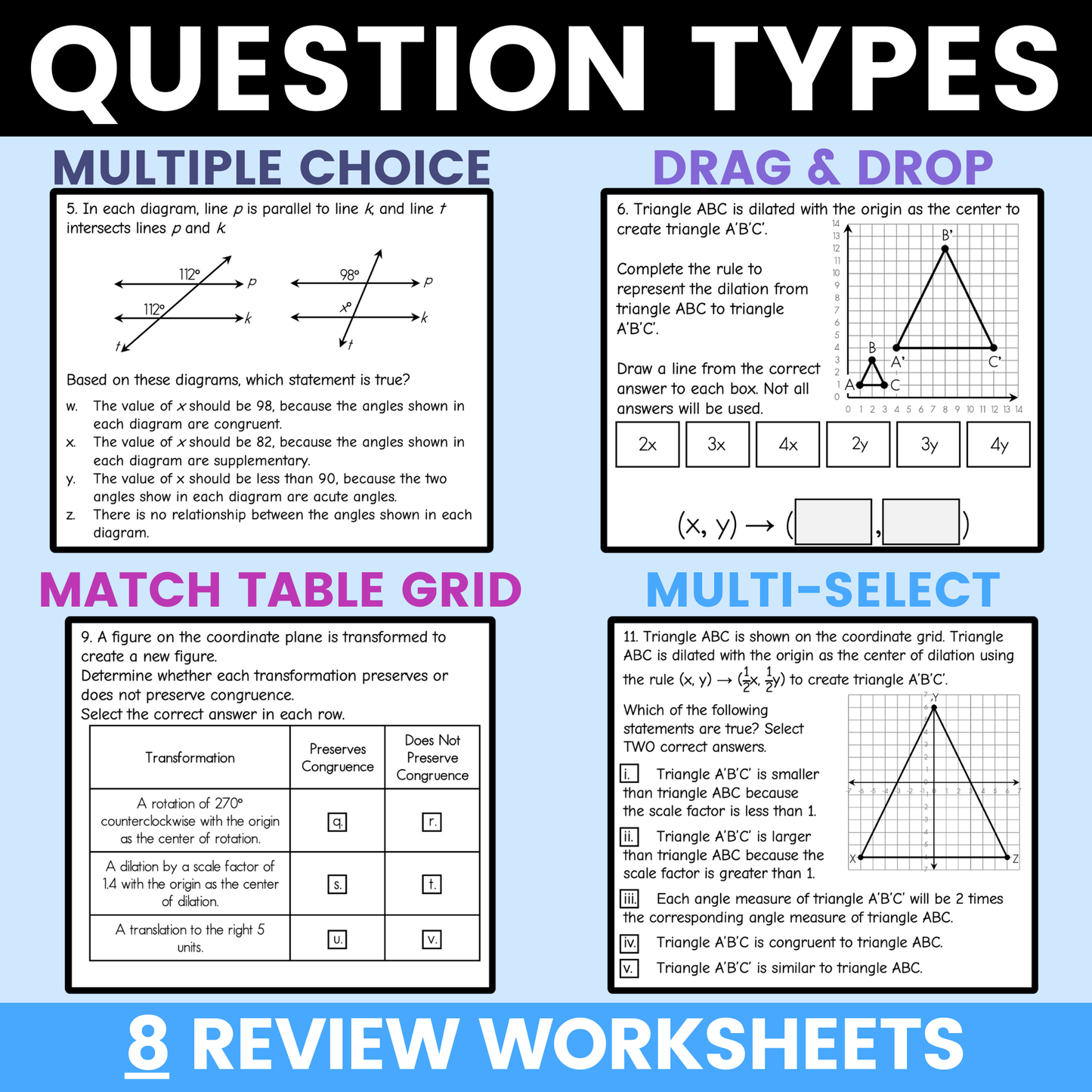 8th Grade Math STAAR Review End of Year Fun Worksheets BUNDLE Test Prep
