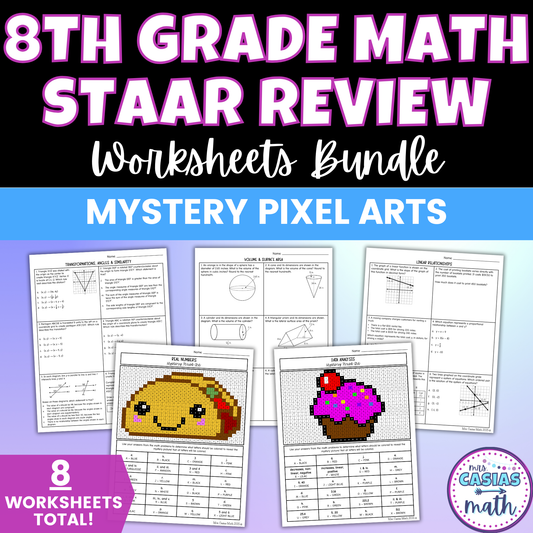 8th Grade Math STAAR Review End of Year Fun Worksheets BUNDLE Test Prep