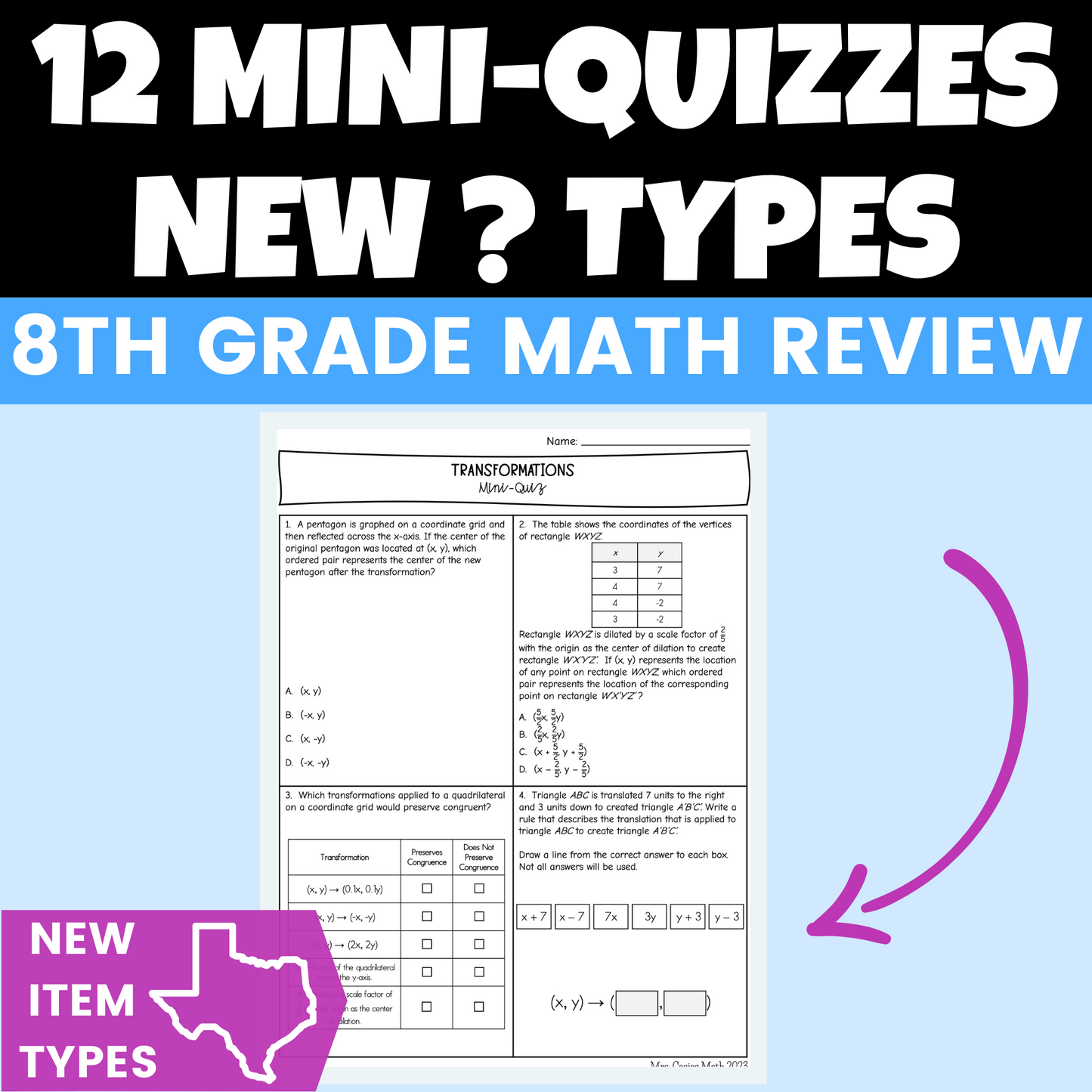 Mini Quizzes | 8th Grade Math State Test Prep | STAAR New Question Types