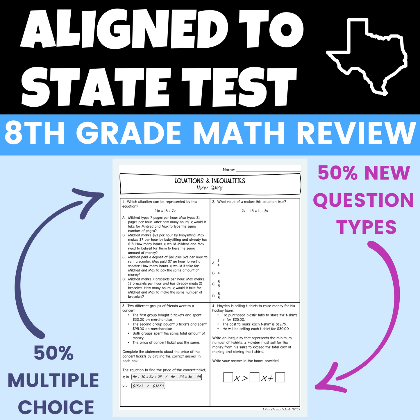 Mini Quizzes | 8th Grade Math State Test Prep | STAAR New Question Types