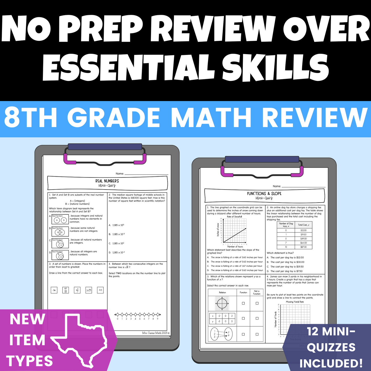 Mini Quizzes | 8th Grade Math State Test Prep | STAAR New Question Types
