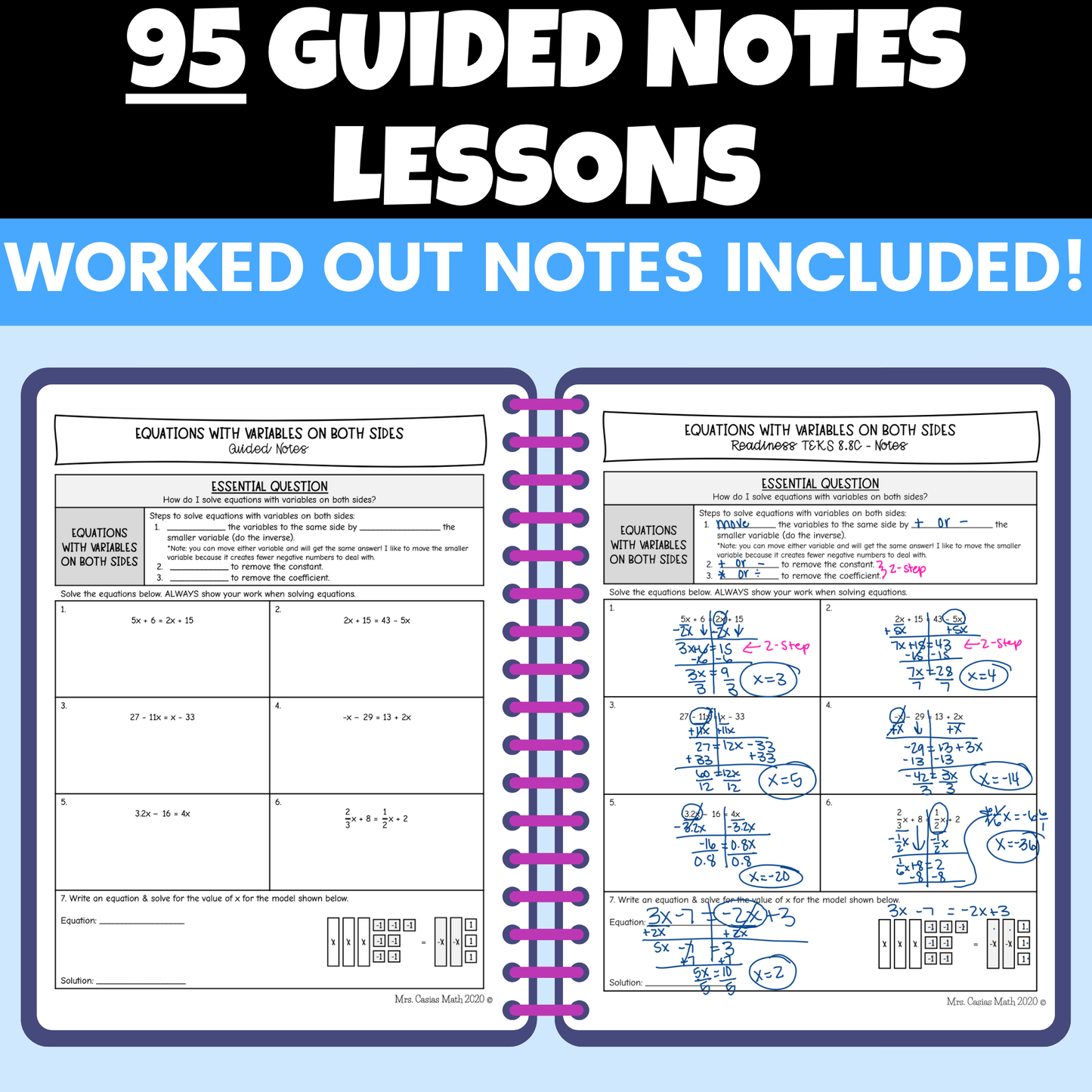 8th Grade Math Notes and Worksheets BUNDLE Entire Year