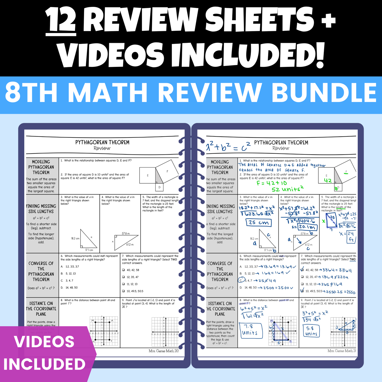 8th Grade Math STAAR Review BUNDLE - Review Sheets, Mini Quizzes, Worksheets