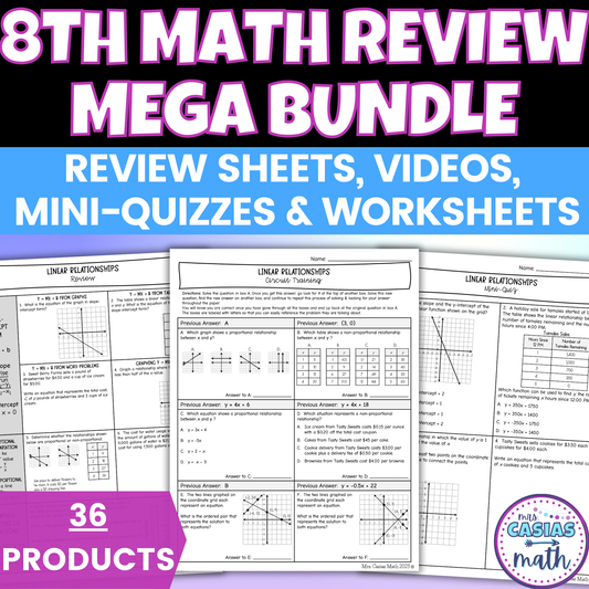 8th Grade Math STAAR Review BUNDLE - Review Sheets, Mini Quizzes, Worksheets