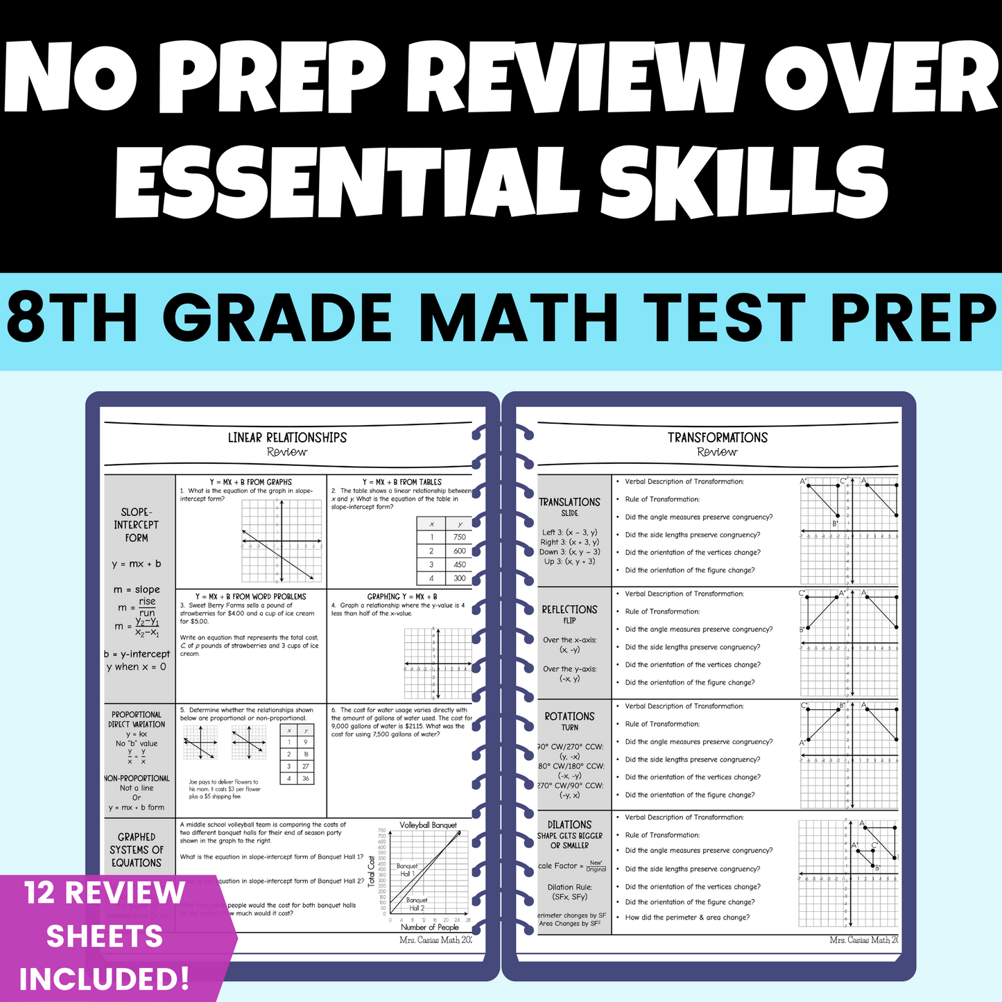 8th Grade Math STAAR Test Review Sheets