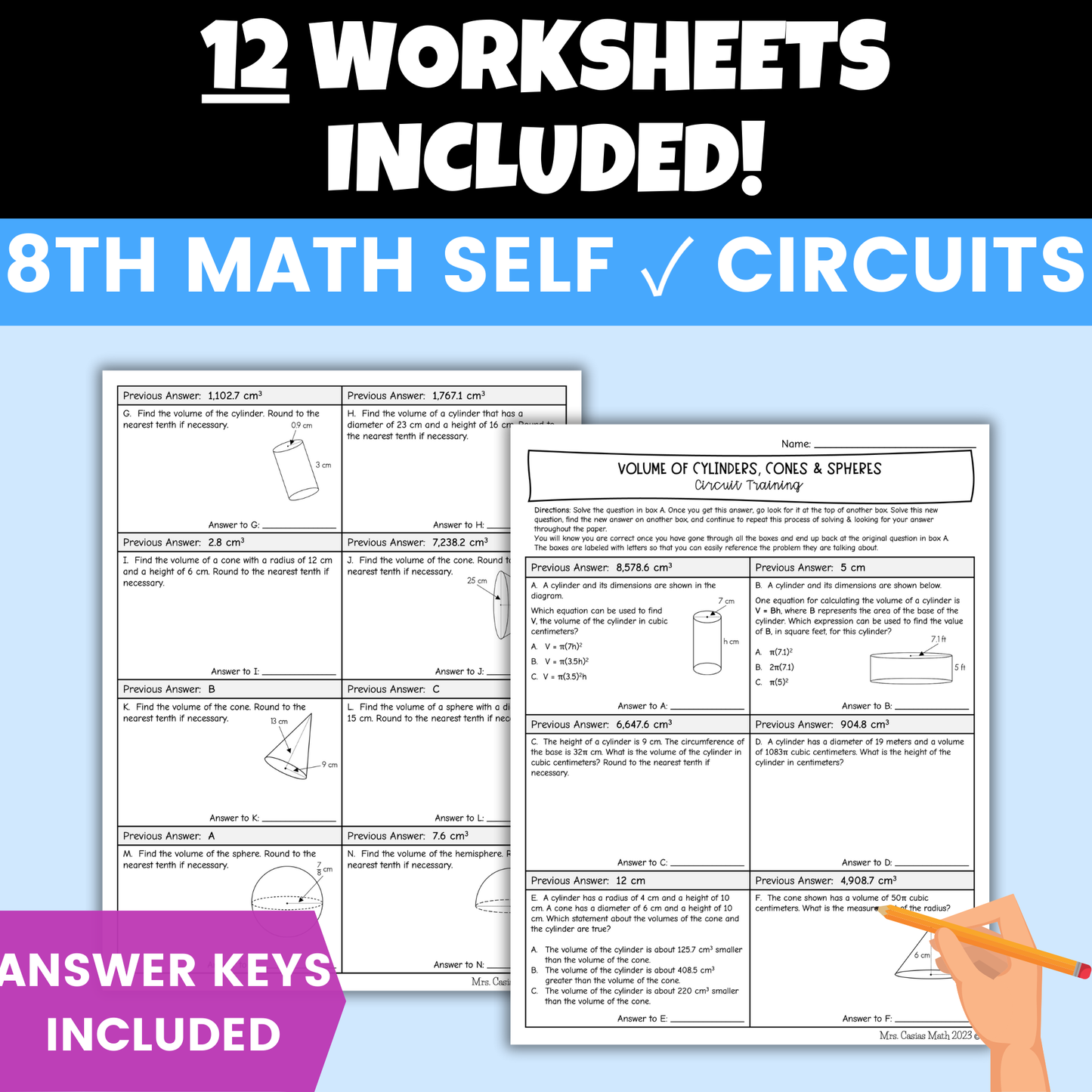 8th Grade Math Review Worksheets Self Checking Circuit Activities