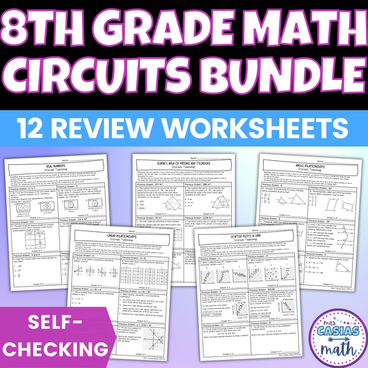 8th Grade Math Review Worksheets Self Checking Circuit Activities