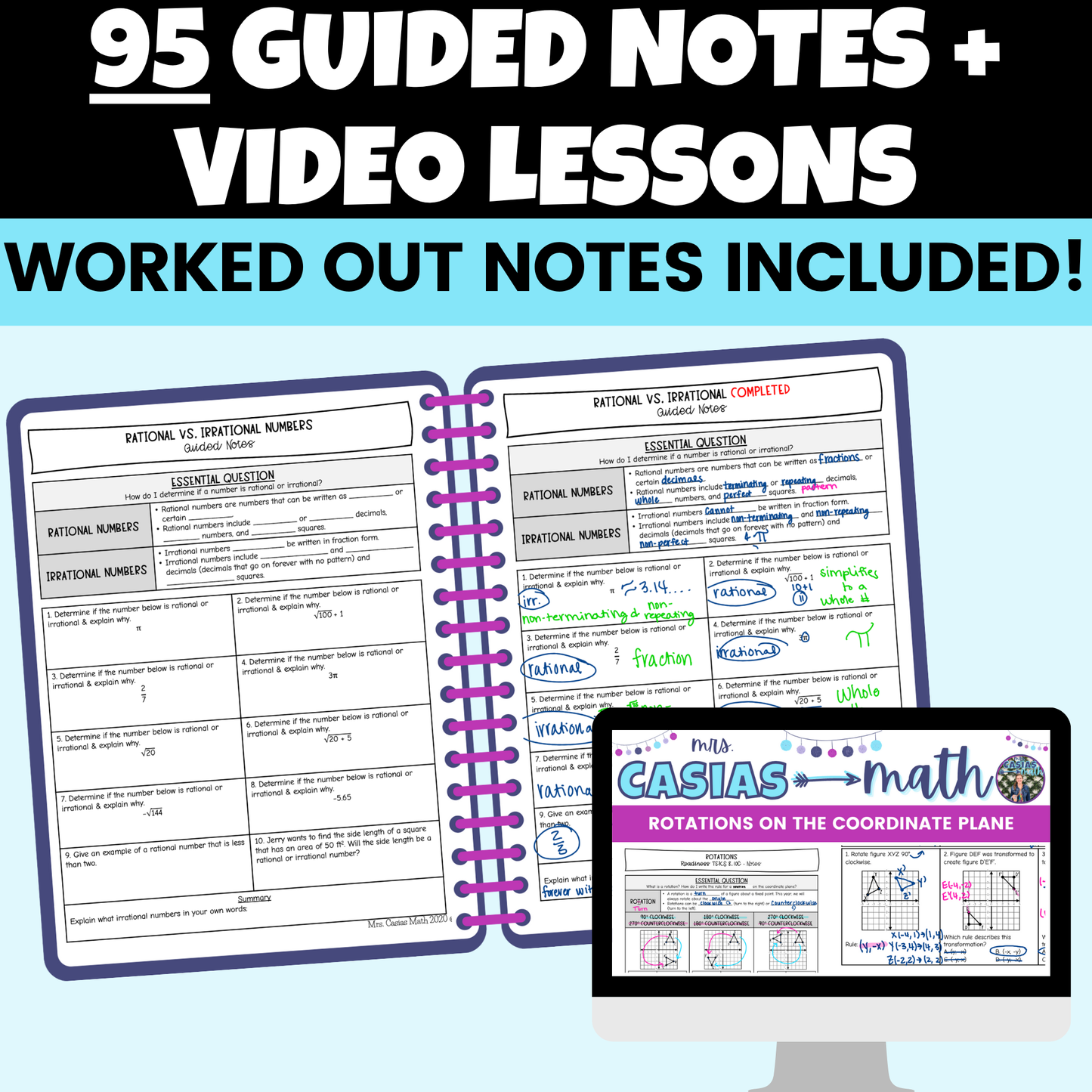 8th Grade Math Notes, Worksheets and Activities BUNDLE Entire Year