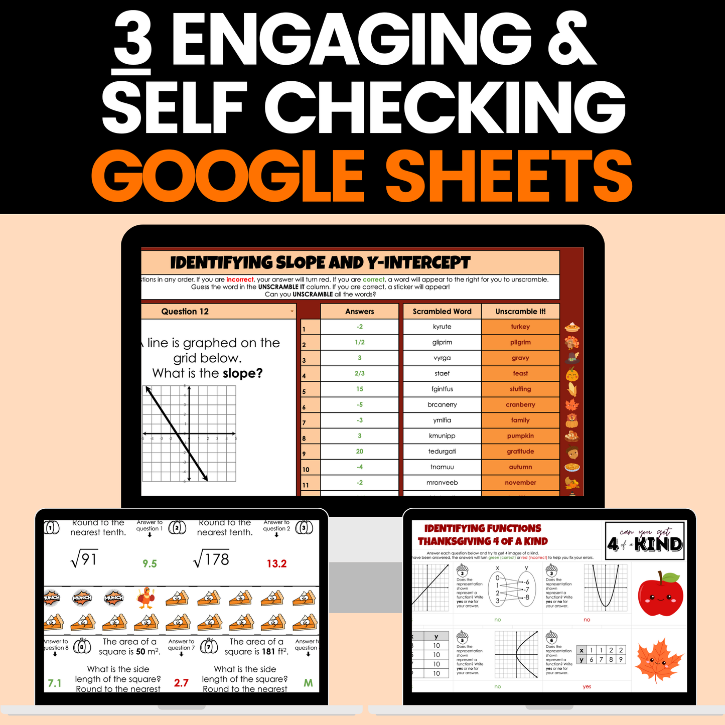 Thanksgiving Math Activities 8th Grade Google Sheets and Worksheets BUNDLE