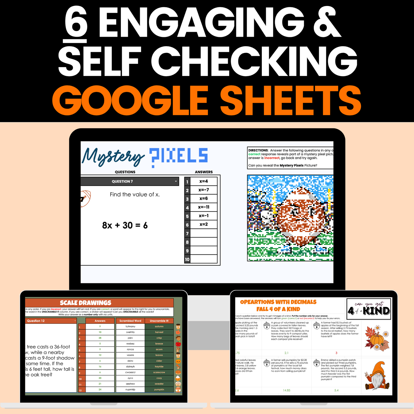Fall Math Activities 7th Grade Google Sheets and Worksheets BUNDLE