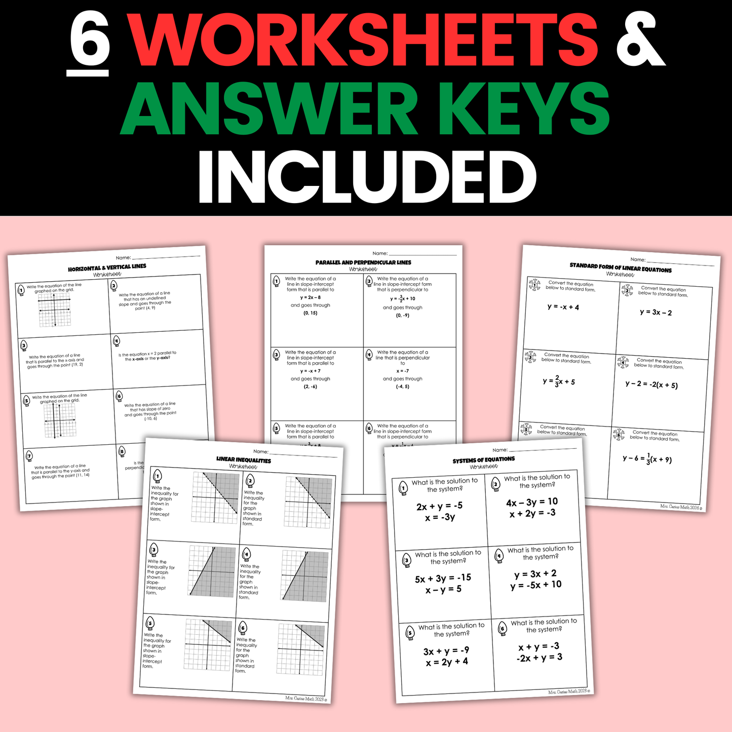 Algebra 1 Christmas Holiday Activities Digital and Worksheets BUNDLE