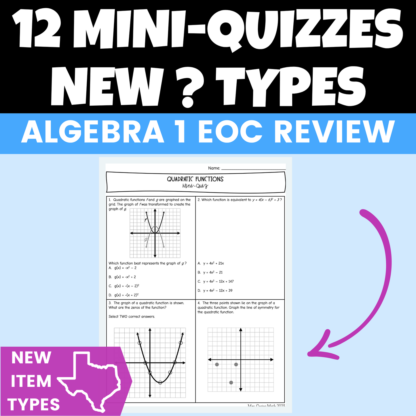 Mini Quizzes | Algebra 1 EOC Test Prep | STAAR New Item Types