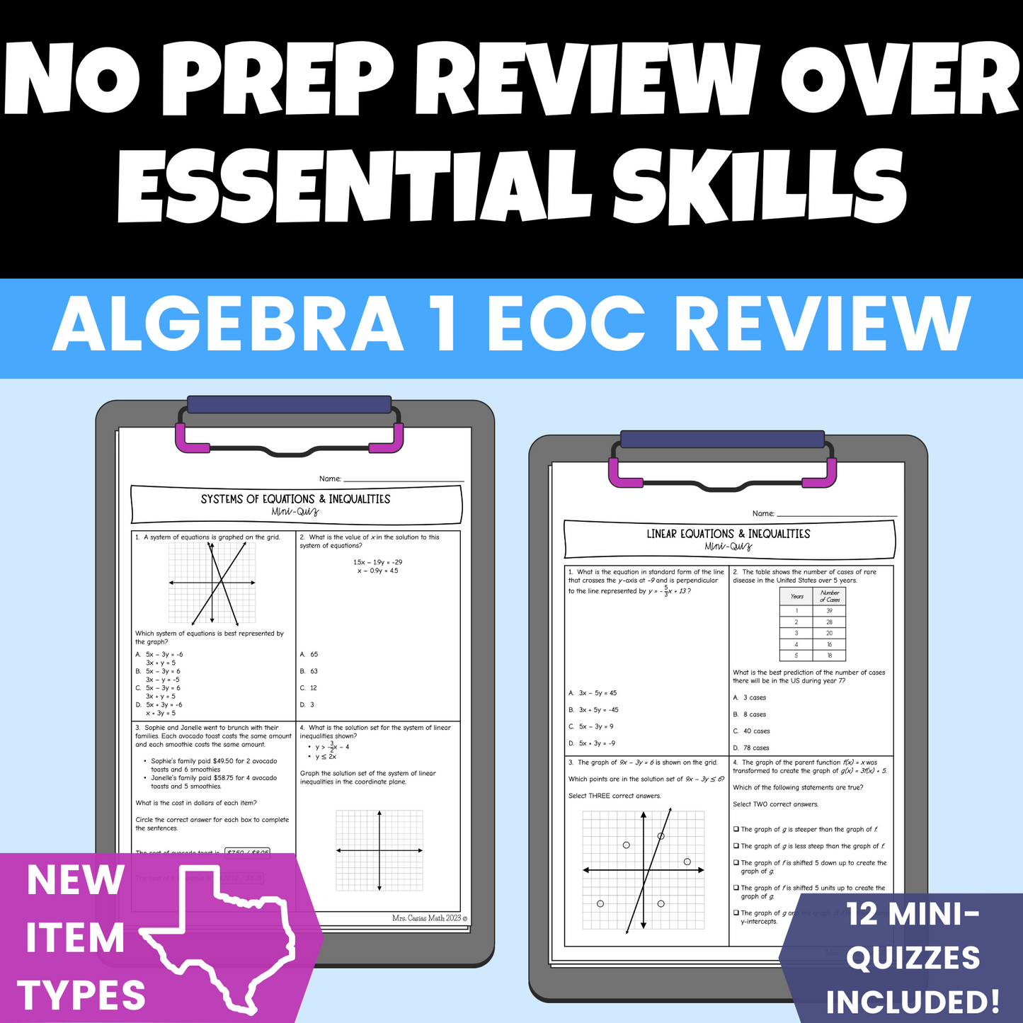 Mini Quizzes | Algebra 1 EOC Test Prep | STAAR New Item Types