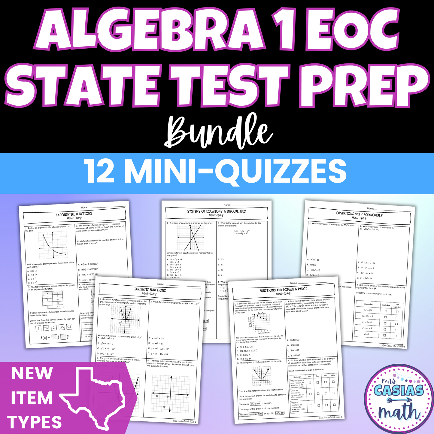 Mini Quizzes | Algebra 1 EOC Test Prep | STAAR New Item Types
