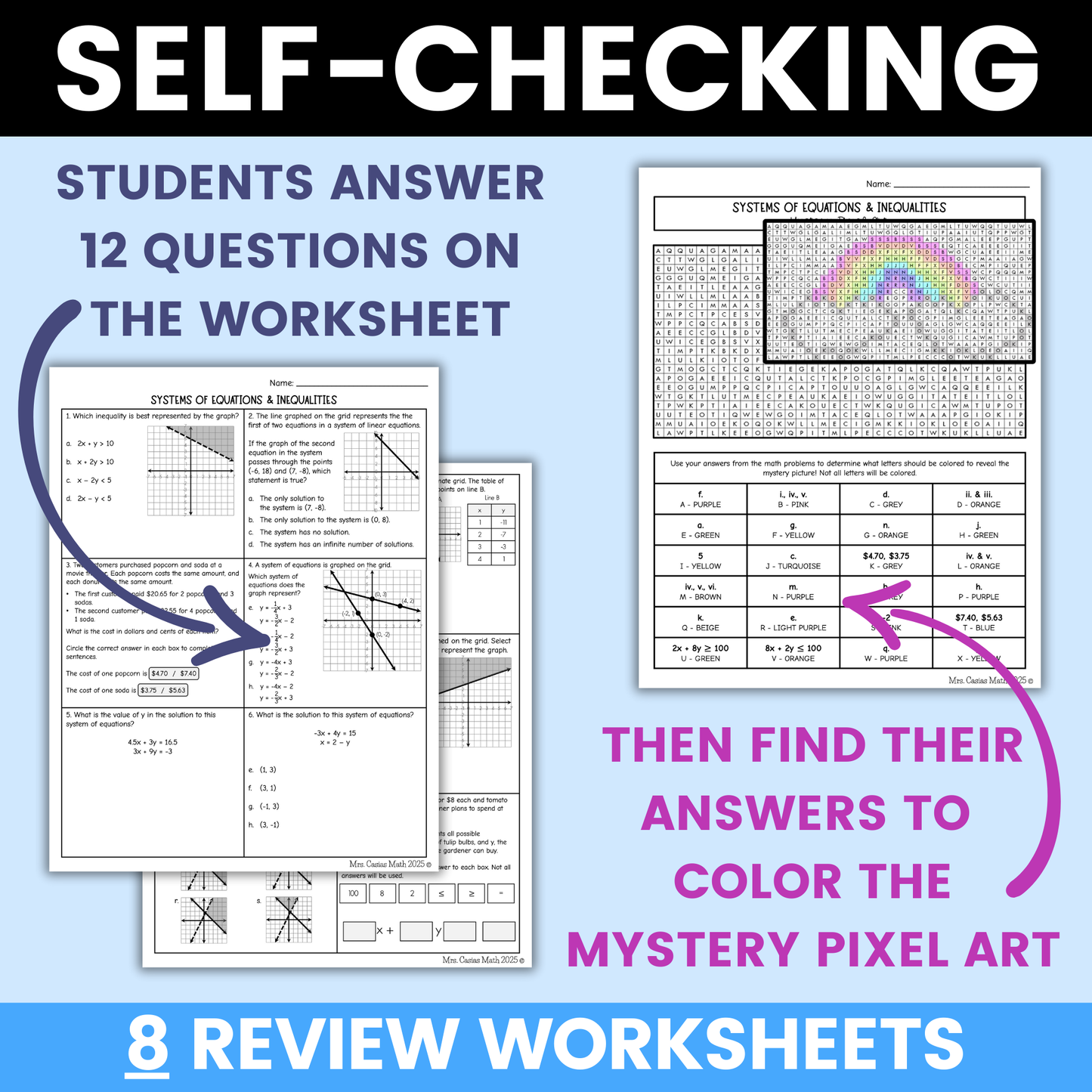 Algebra 1 EOC Review End of Year Fun Worksheets BUNDLE Test Prep