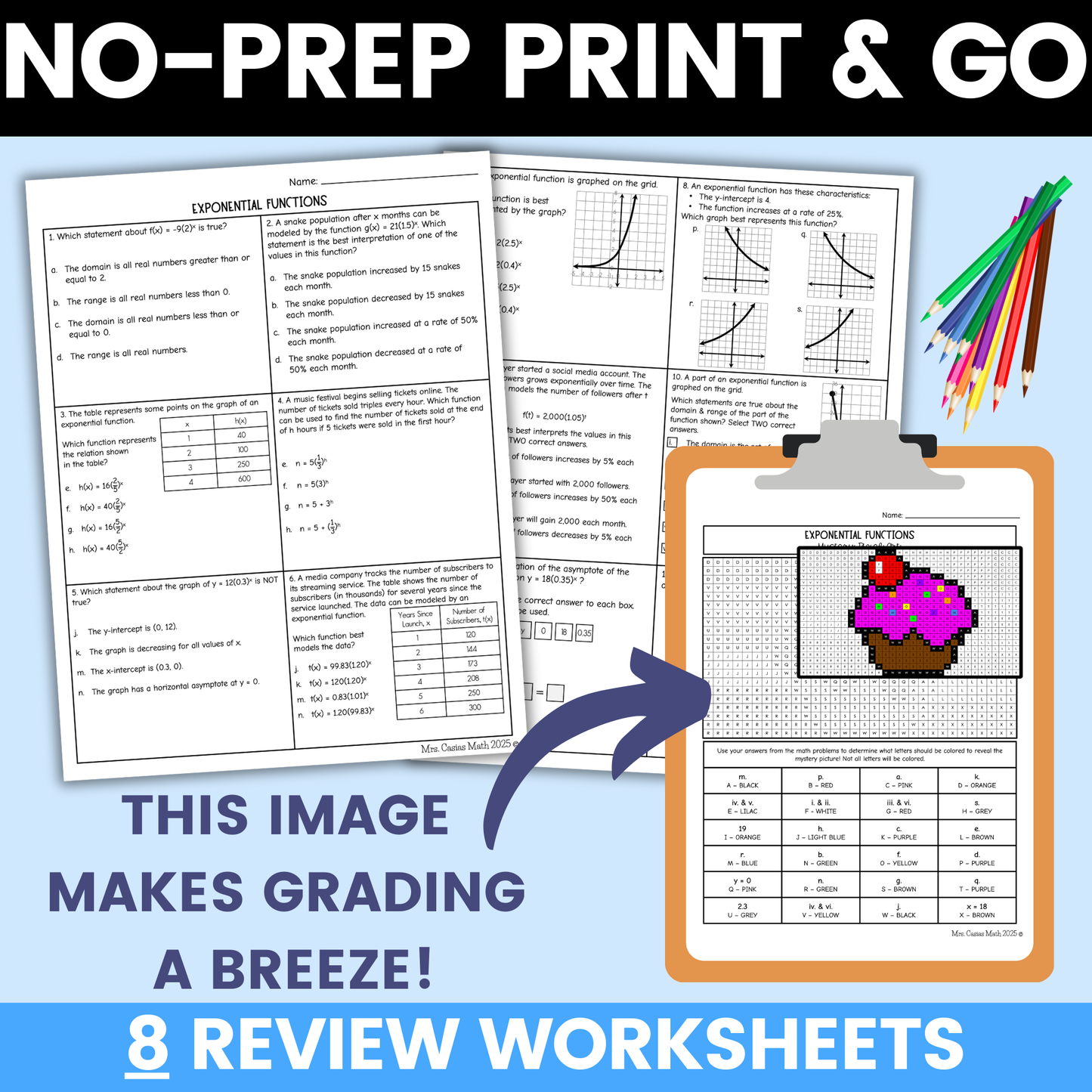 Algebra 1 EOC Review End of Year Fun Worksheets BUNDLE Test Prep