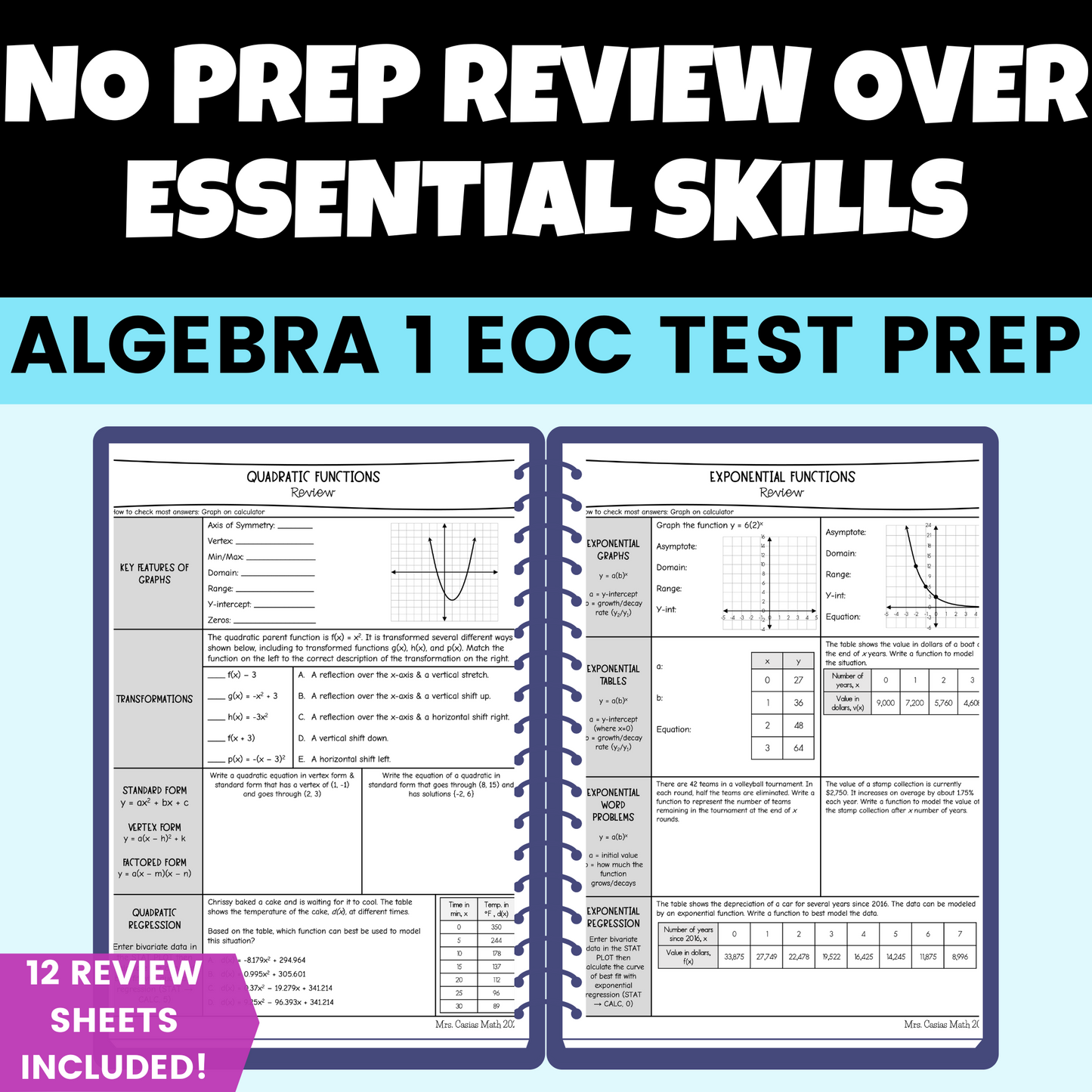 Algebra 1 EOC Test Review Sheets