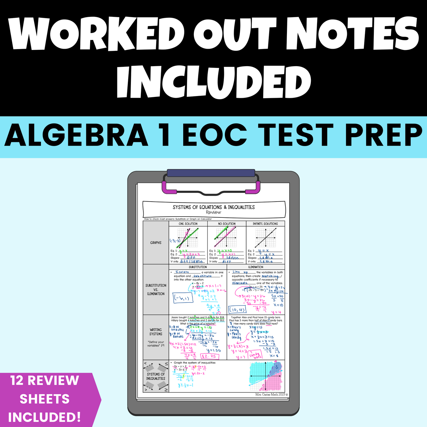 Algebra 1 EOC Test Review Sheets