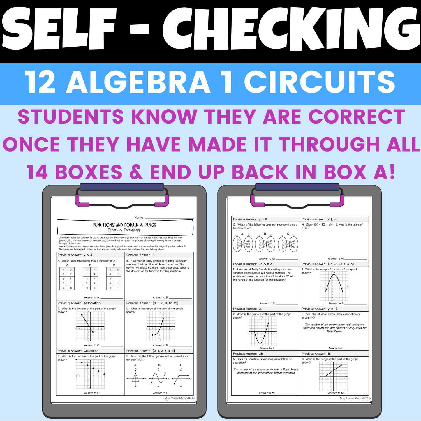 Algebra 1 EOC Review Worksheets Self Checking Circuit Activities
