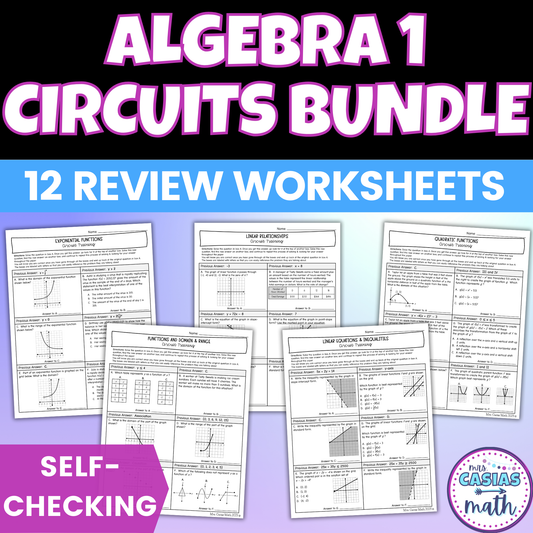 Algebra 1 EOC Review Worksheets Self Checking Circuit Activities