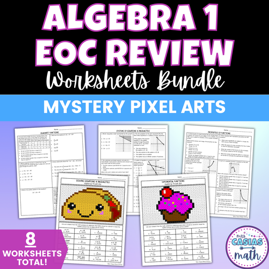 Algebra 1 EOC Review End of Year Fun Worksheets BUNDLE Test Prep