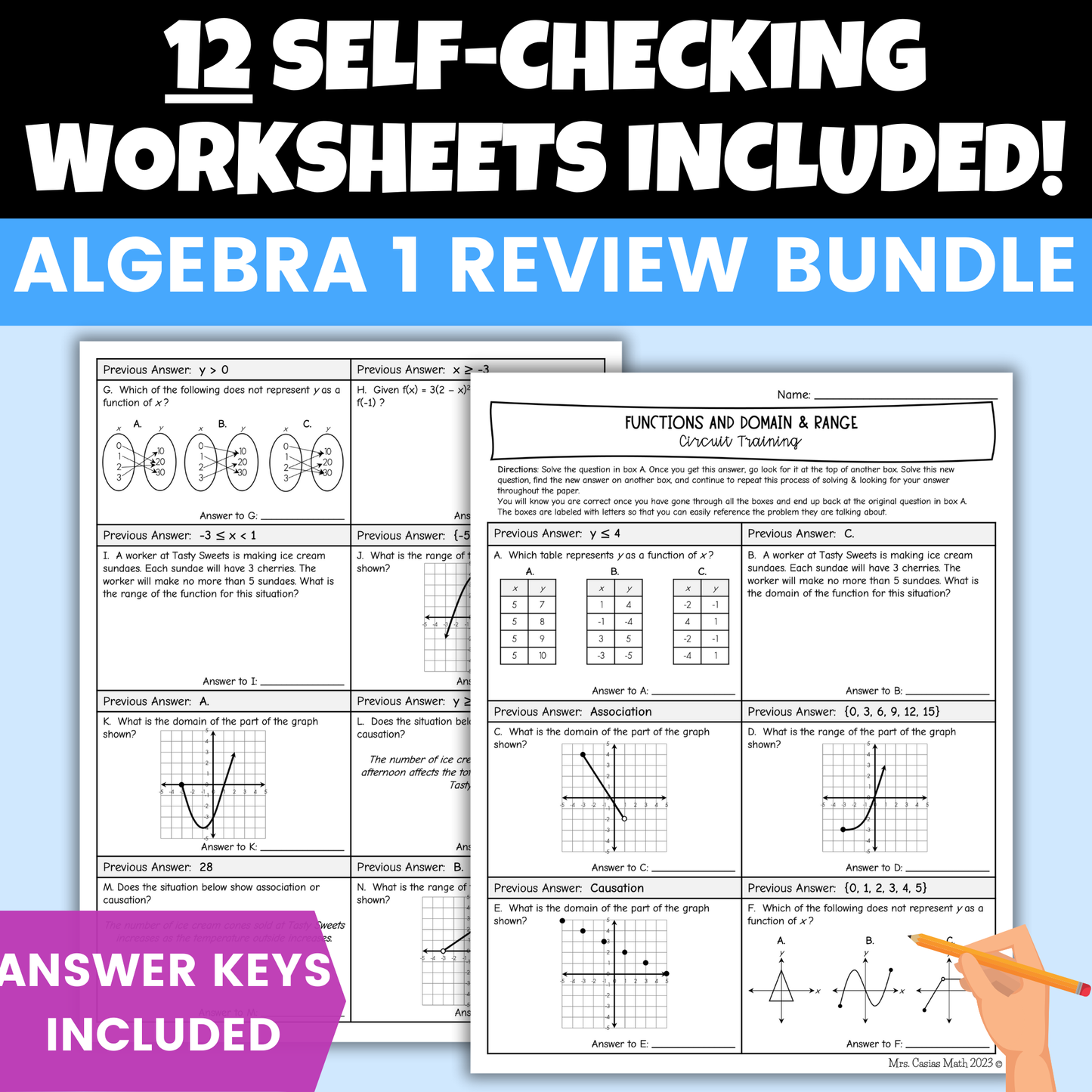 Algebra 1 EOC Review BUNDLE - Review Sheets, Mini Quizzes, Worksheets