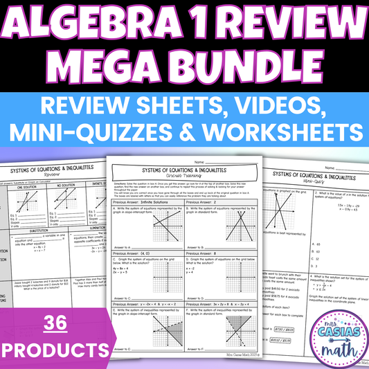 Algebra 1 EOC Review BUNDLE - Review Sheets, Mini Quizzes, Worksheets