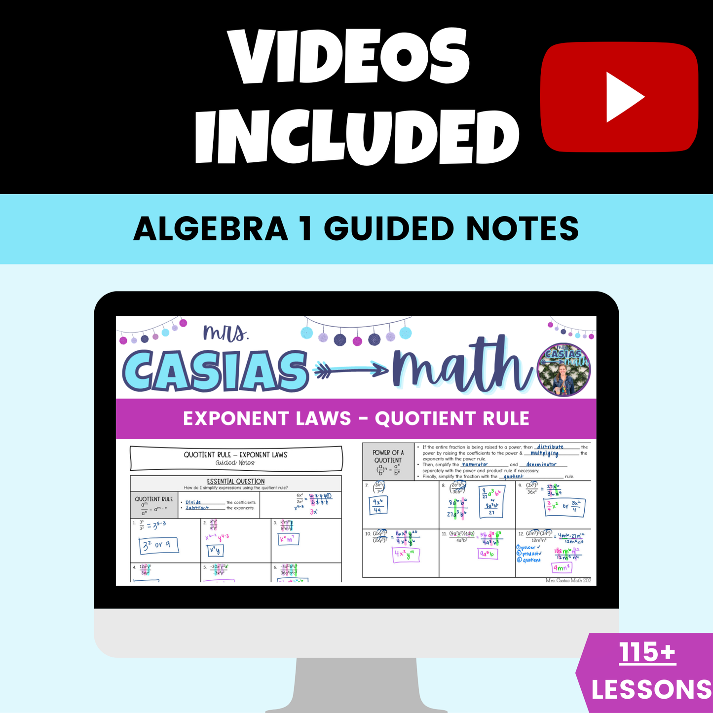 Algebra 1 Guided Notes Lessons BUNDLE Entire Year