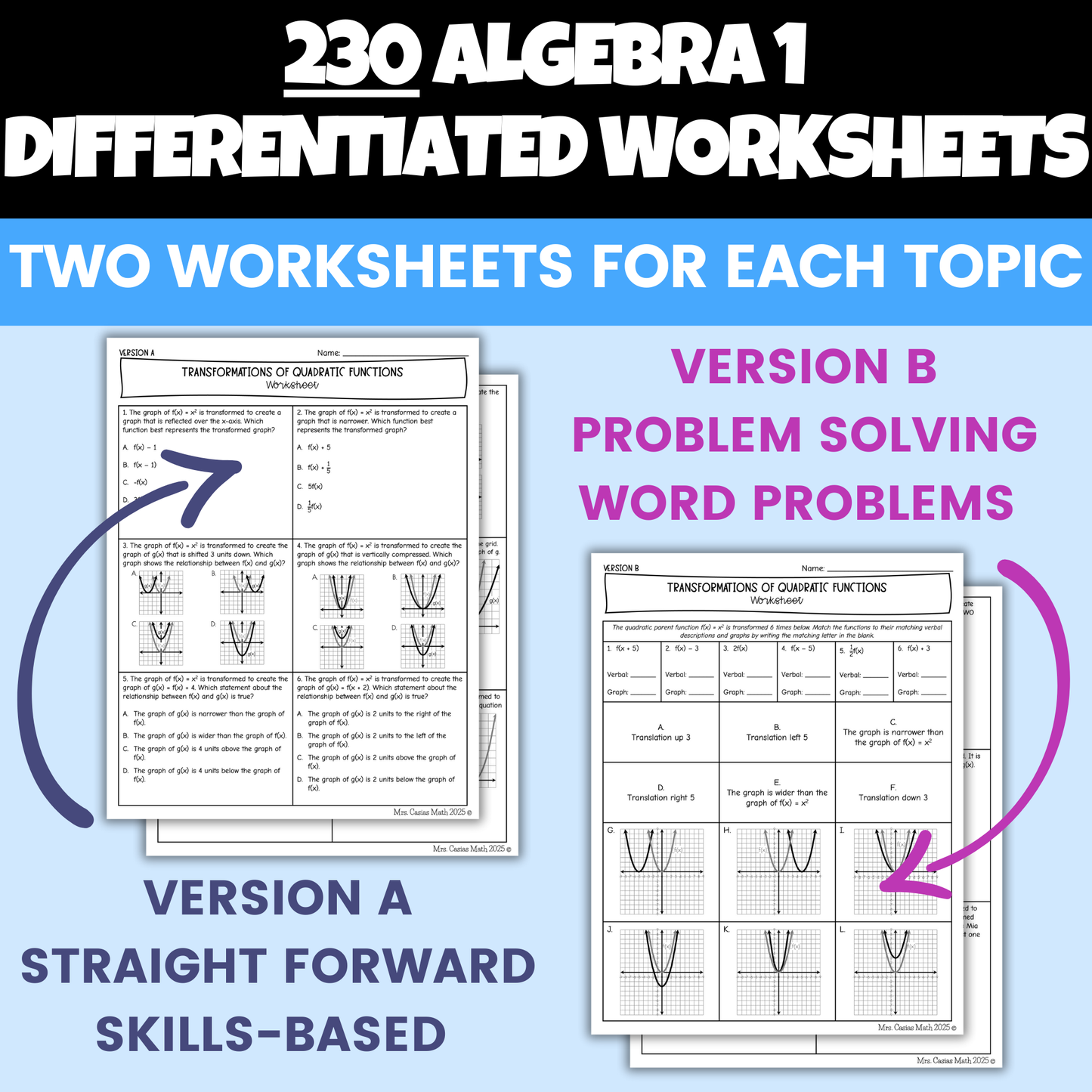 Algebra 1 Differentiated Worksheets Mega Bundle Entire Year