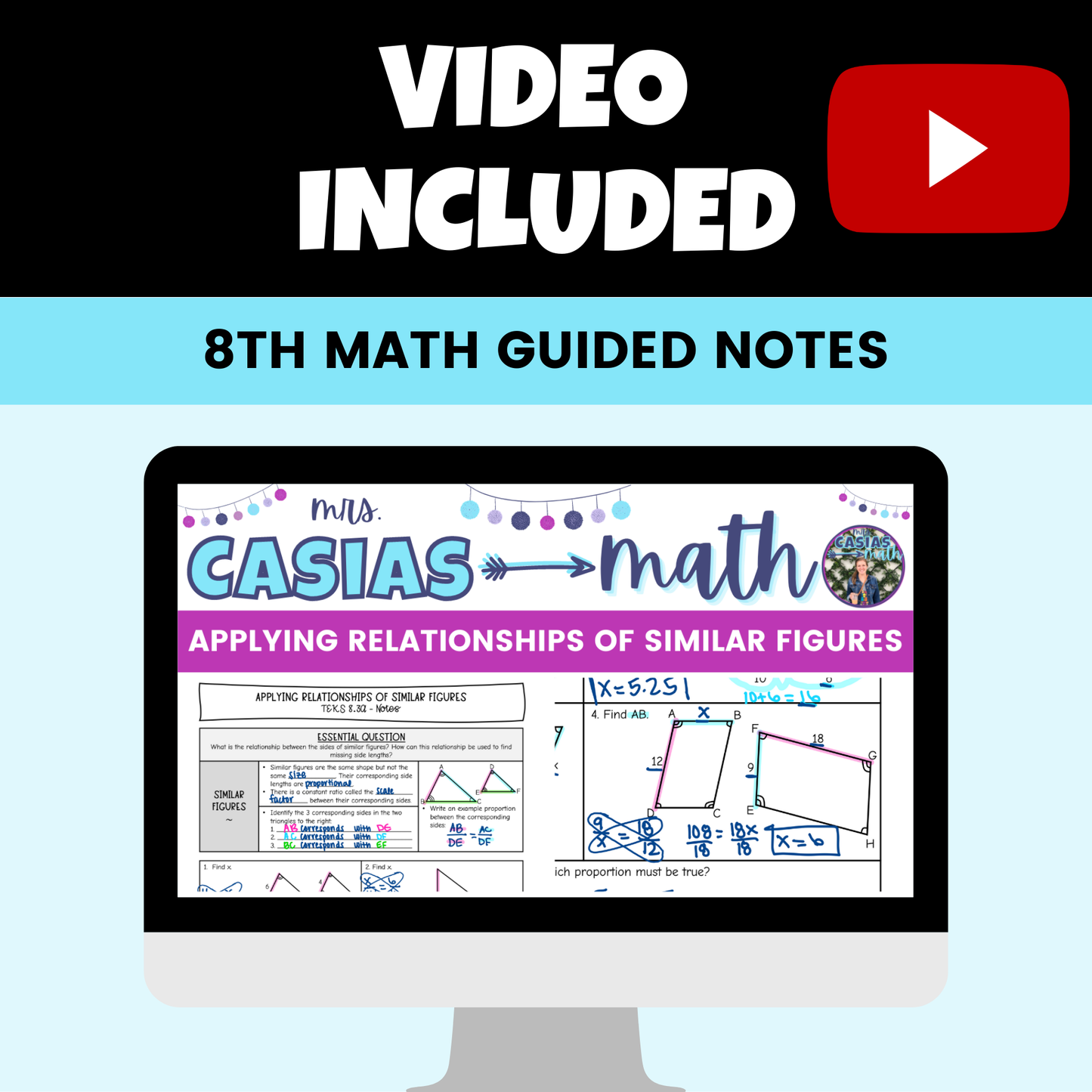 Angle Relationships Guided Notes Lessons 8th Grade Math