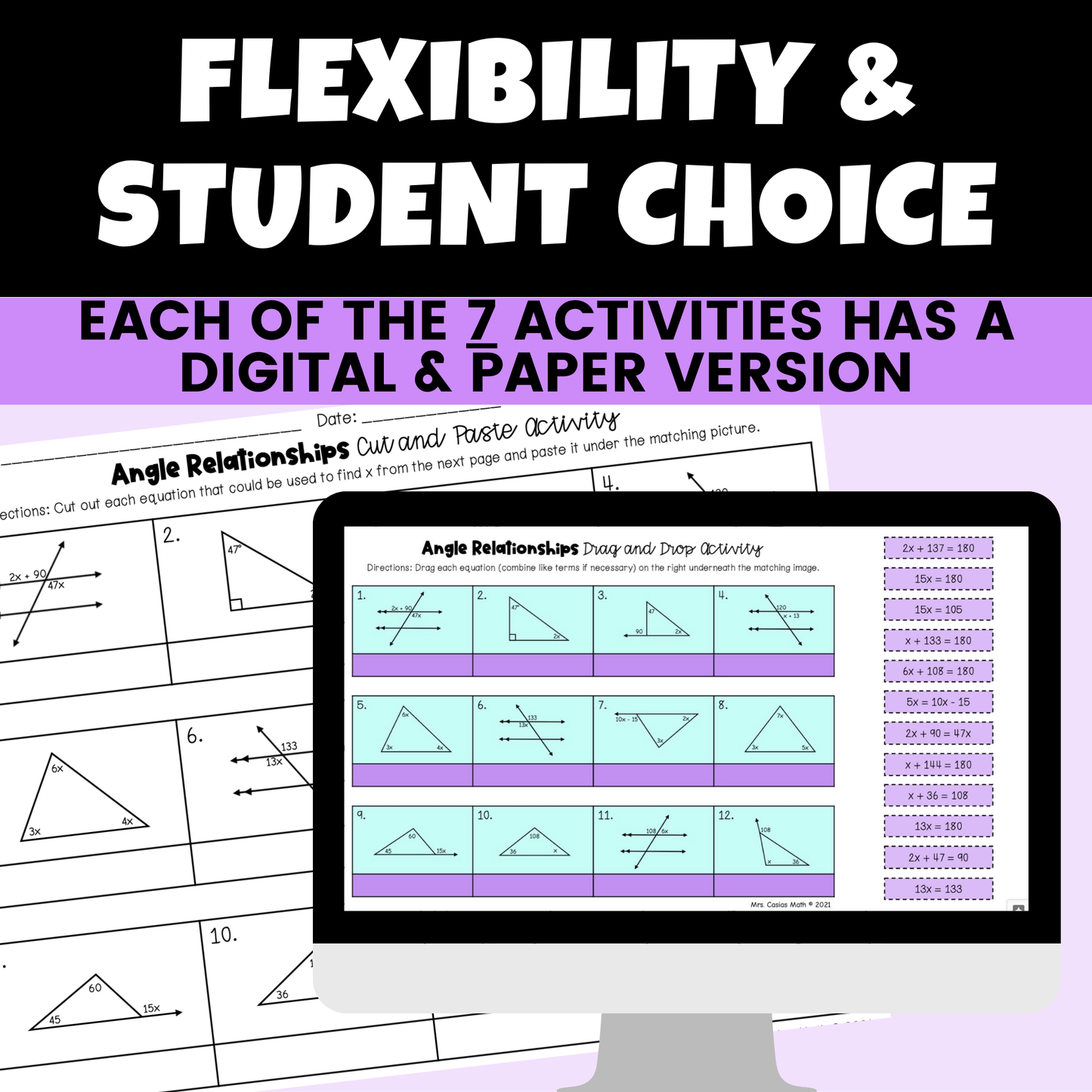 Angle Relationships Digital Activities and Worksheets 8th Grade Math