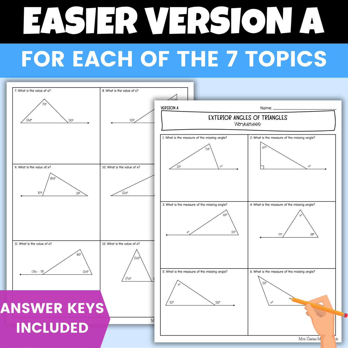Angle Relationships Differentiated Worksheets 8th Grade Math