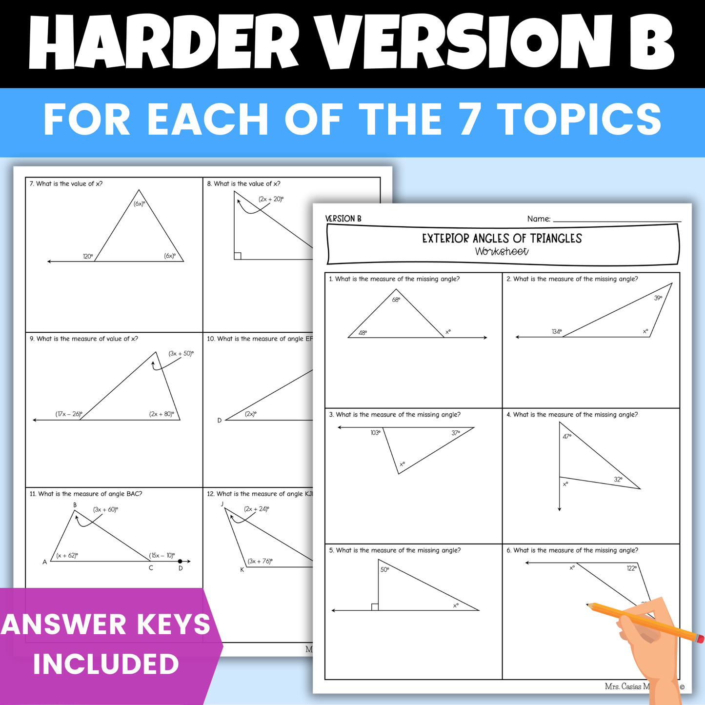 Angle Relationships Differentiated Worksheets 8th Grade Math