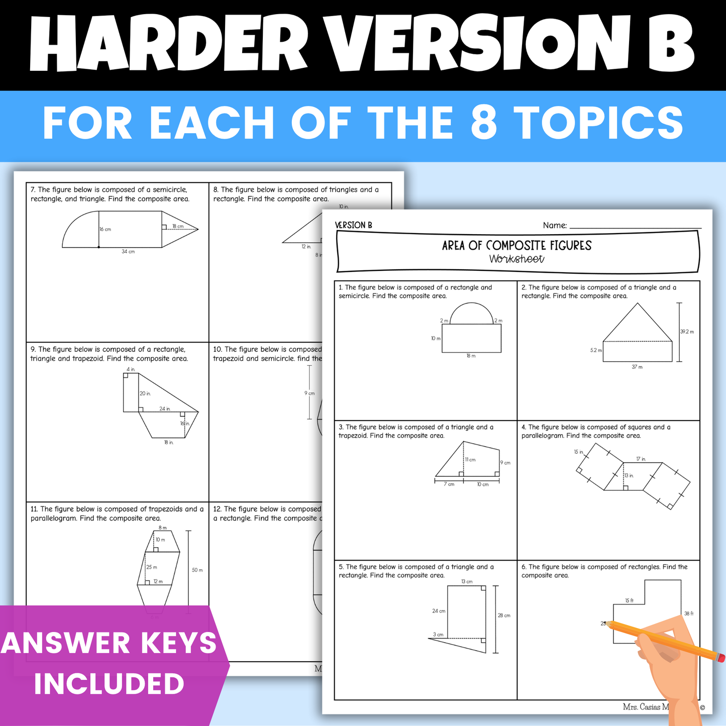 Area of Composite Figures and Surface Area of Prisms and Pyramids from Nets Differentiated Worksheets BUNDLE 7th Grade Math