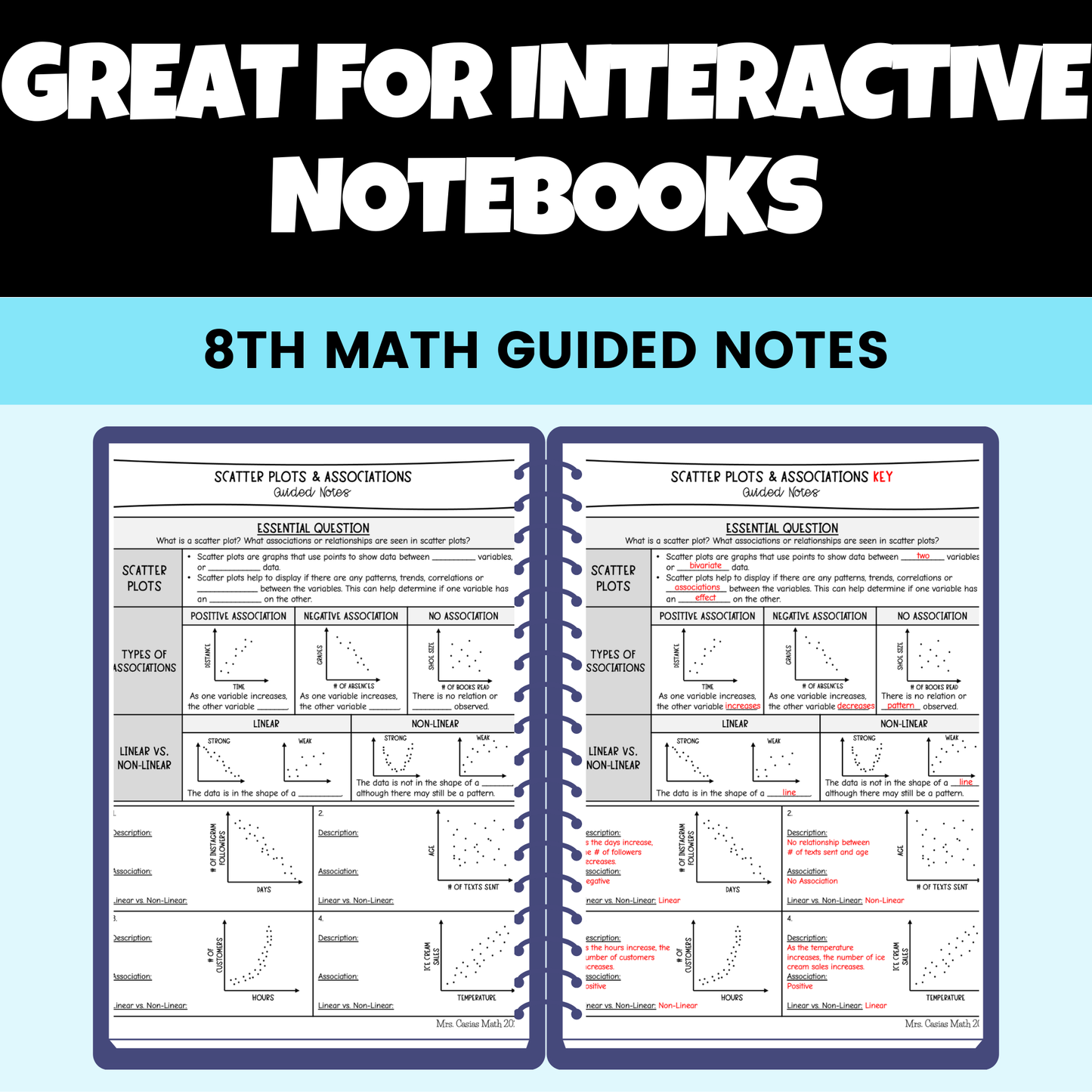 Data and Statistics Guided Notes Lessons 8th Grade Math