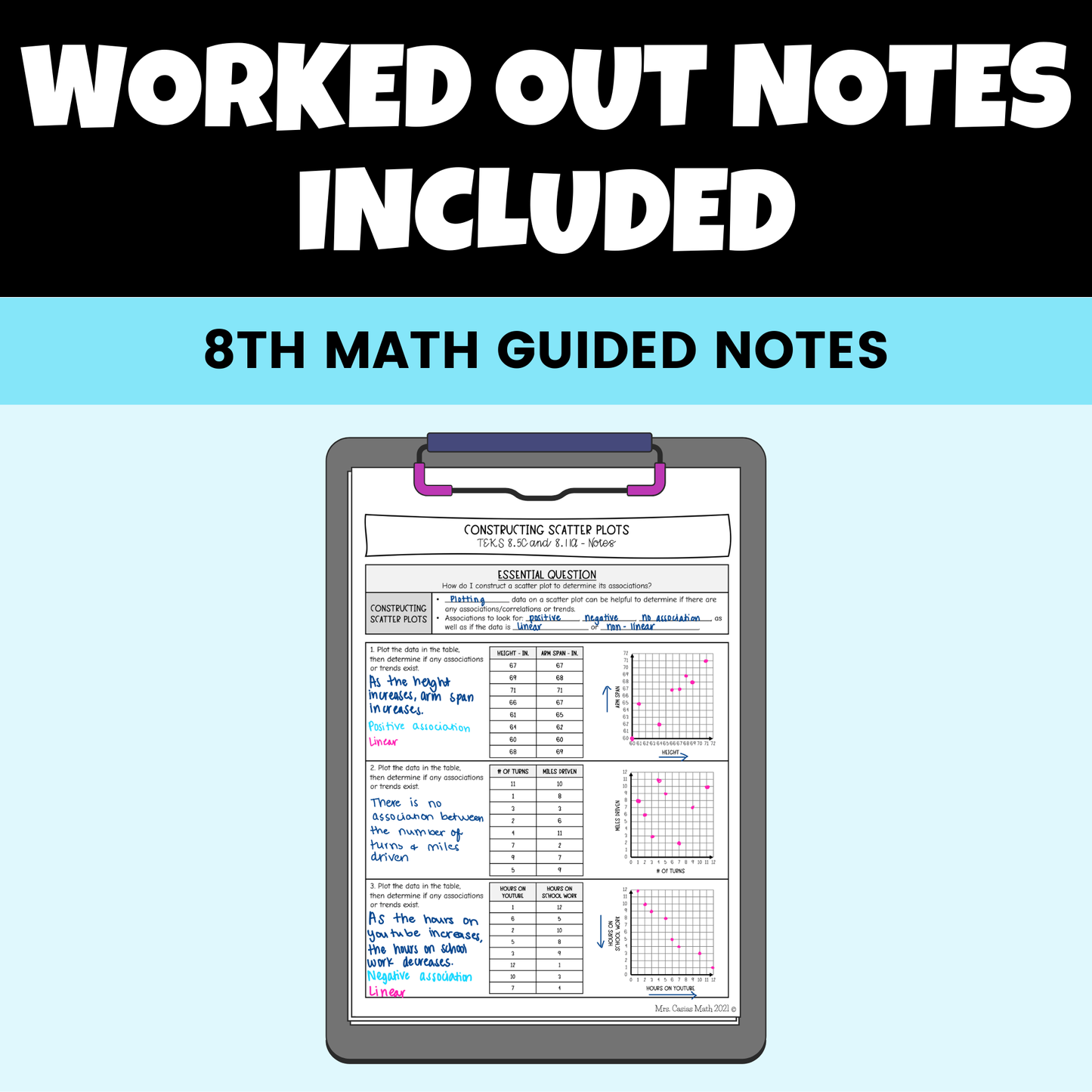 Data and Statistics Guided Notes Lessons 8th Grade Math