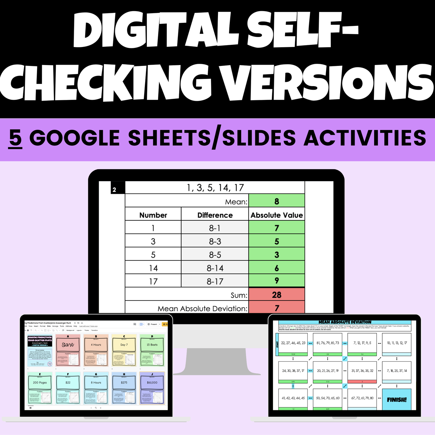 Data and Statistics Digital Activities and Worksheets 8th Grade Math
