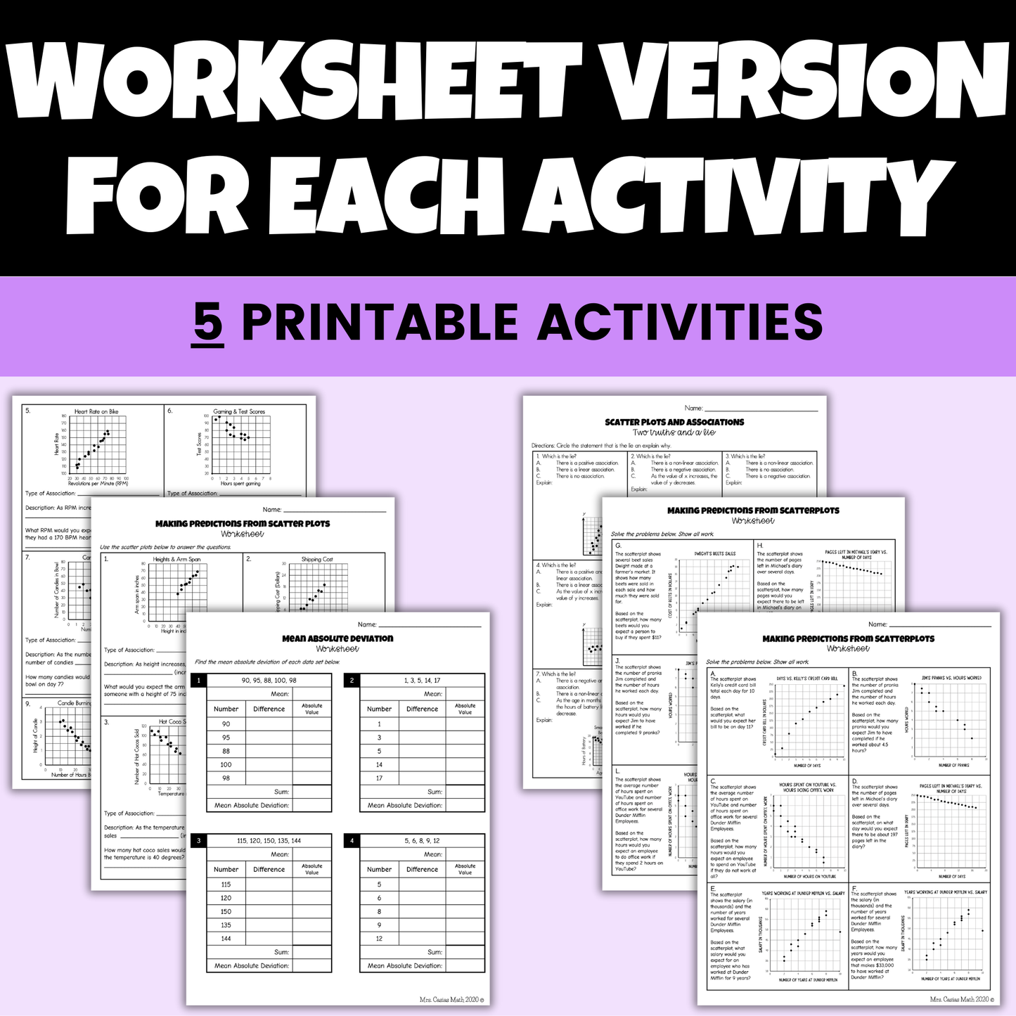 Data and Statistics Digital Activities and Worksheets 8th Grade Math