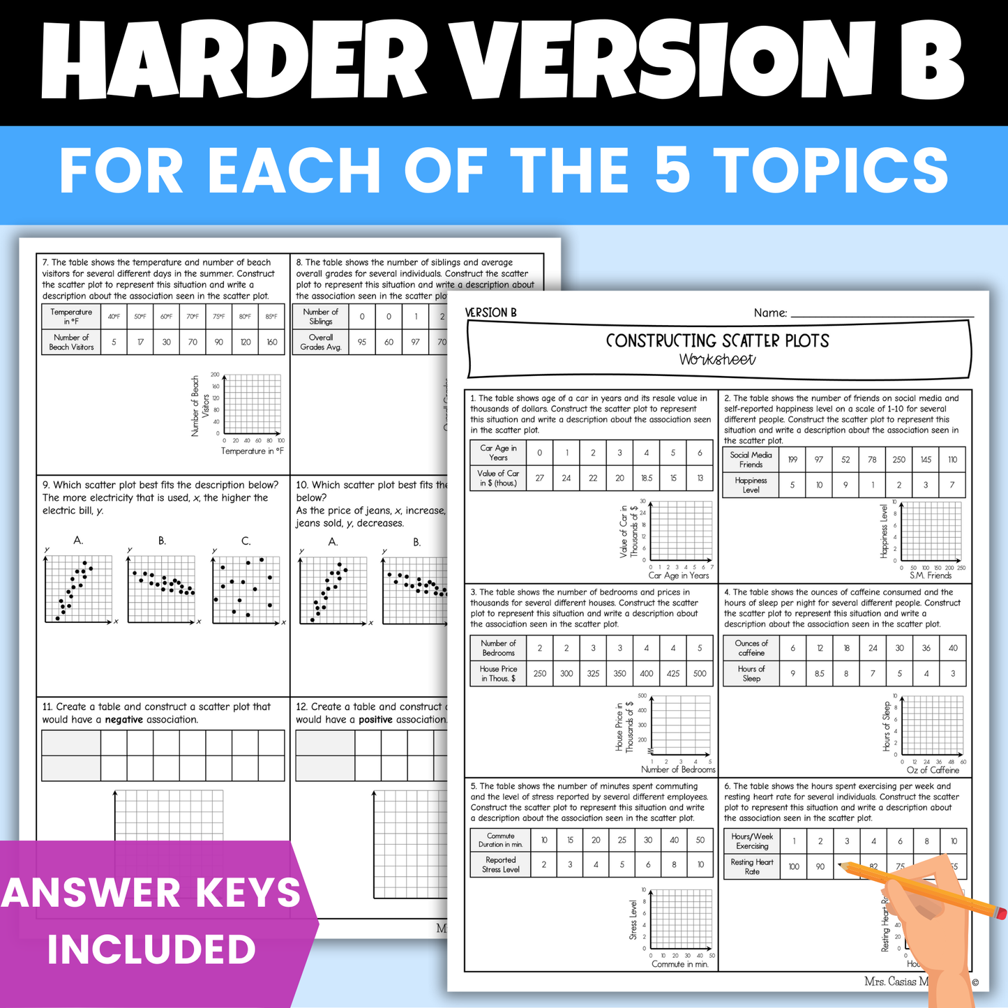 Data and Statistics Differentiated Worksheets 8th Grade Math