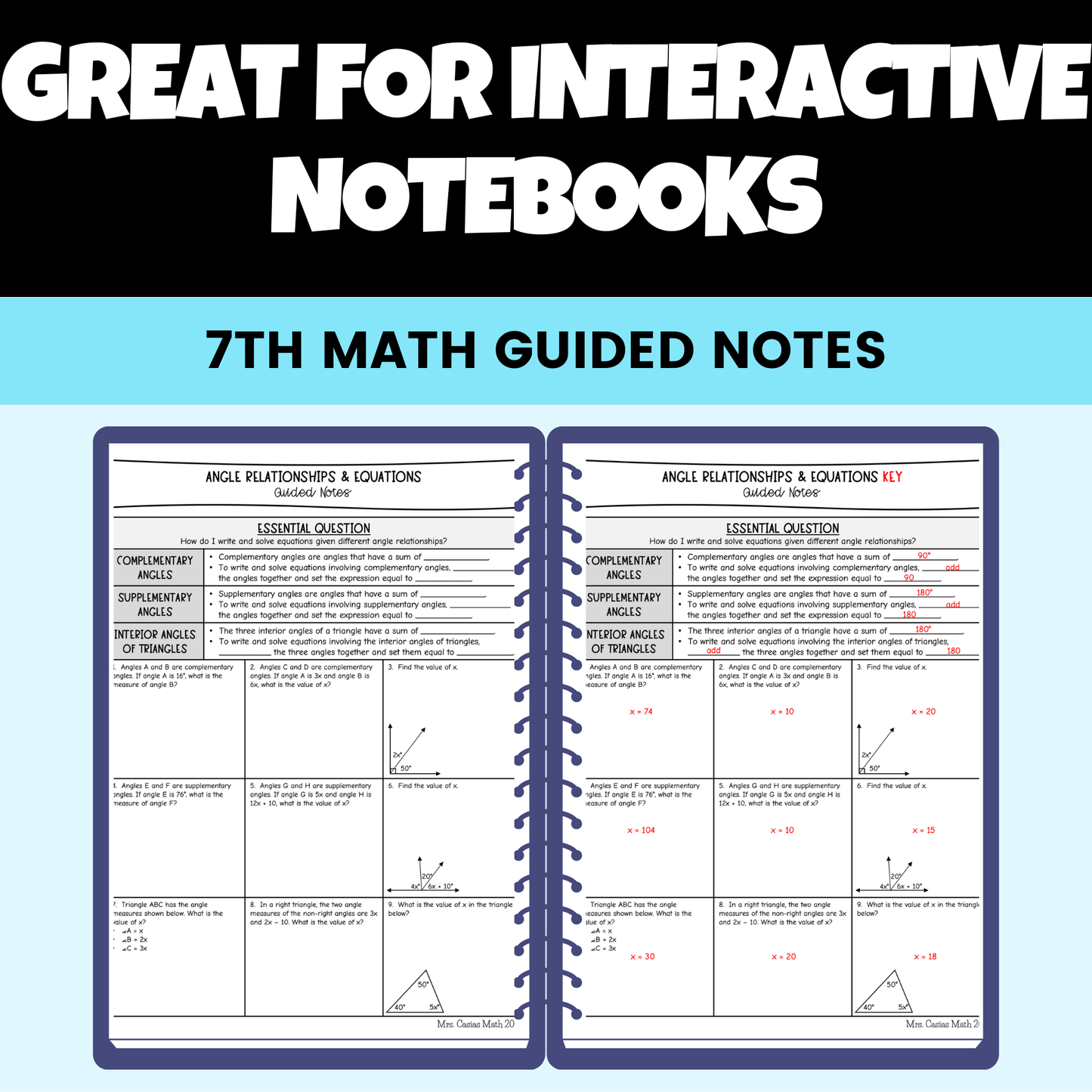 Two Step Equations and Inequalities Guided Notes Lessons 7th Grade Math