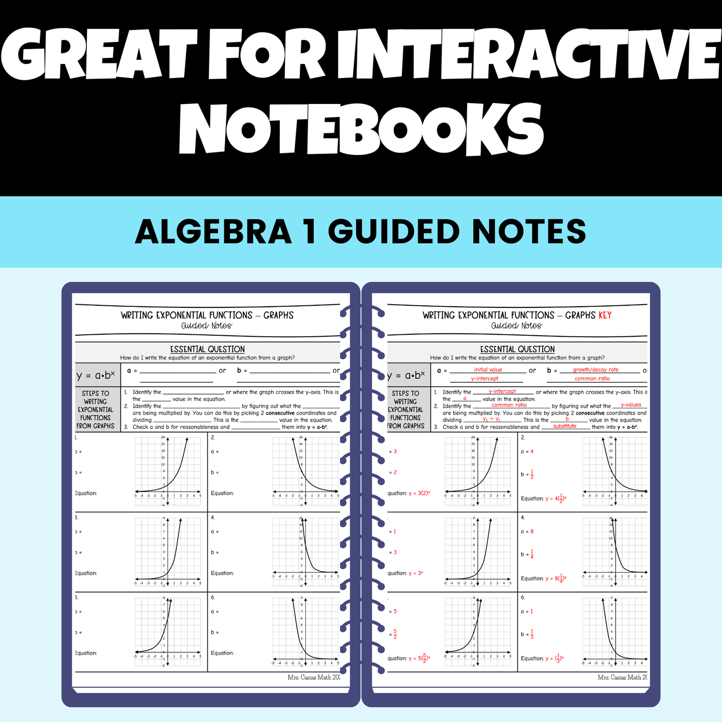 Exponential Functions Guided Notes Lessons Algebra 1