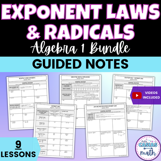 Law of Exponents and Radicals Guided Notes Lessons Algebra 1