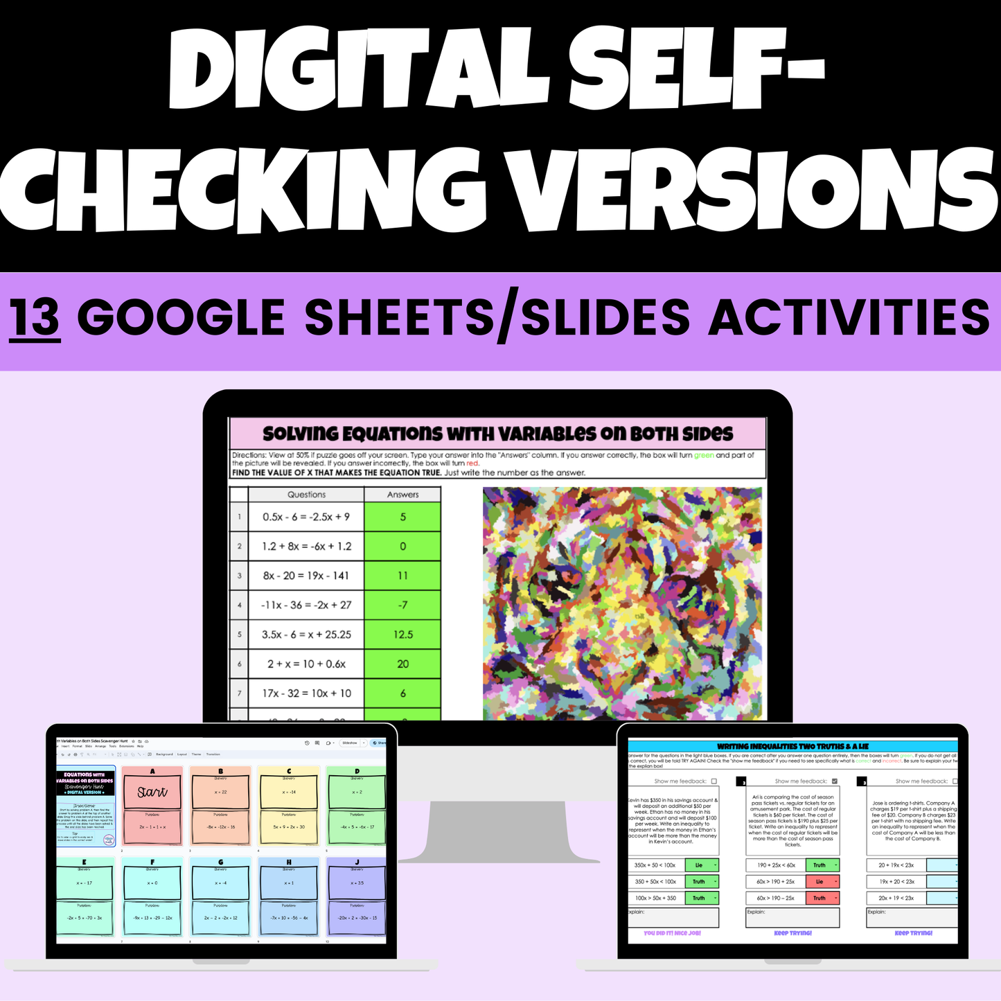 Expressions and Equations Digital Activities and Worksheets 8th Grade Math